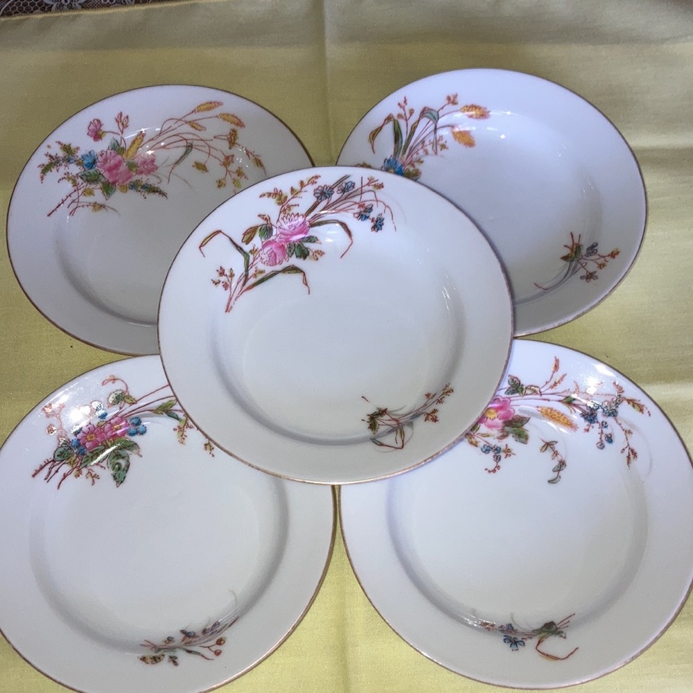 LIMOGE 5 lot sm. Bowls 1” deep w/gr., pink, blue, yel. flower sprays, - Picture 4 of 8